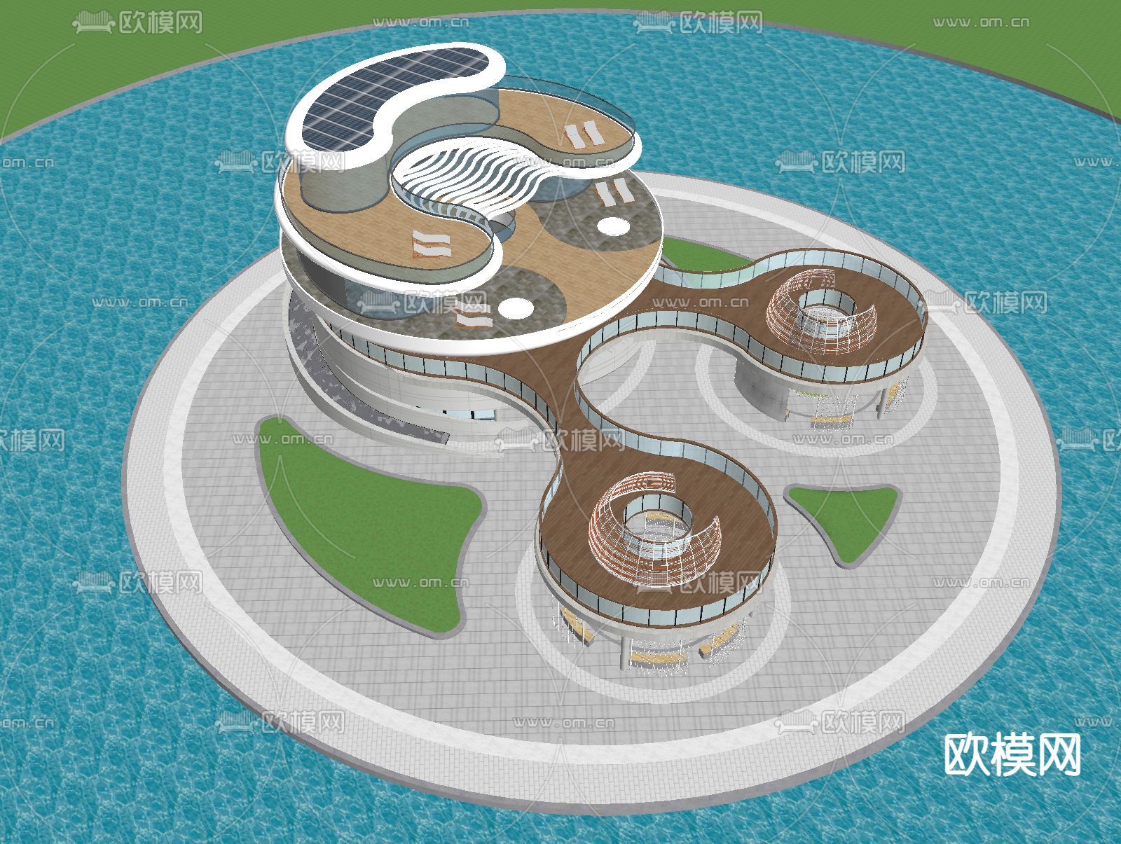 滨水景观台 外观su模型下载（渲染图4）