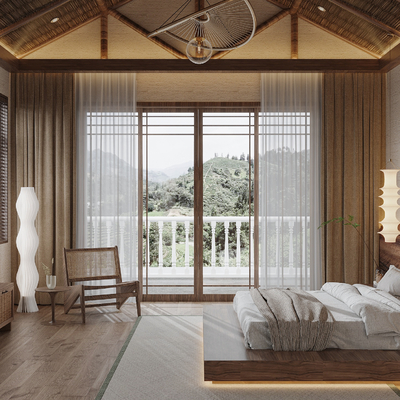  侘寂风酒店客房su模型 