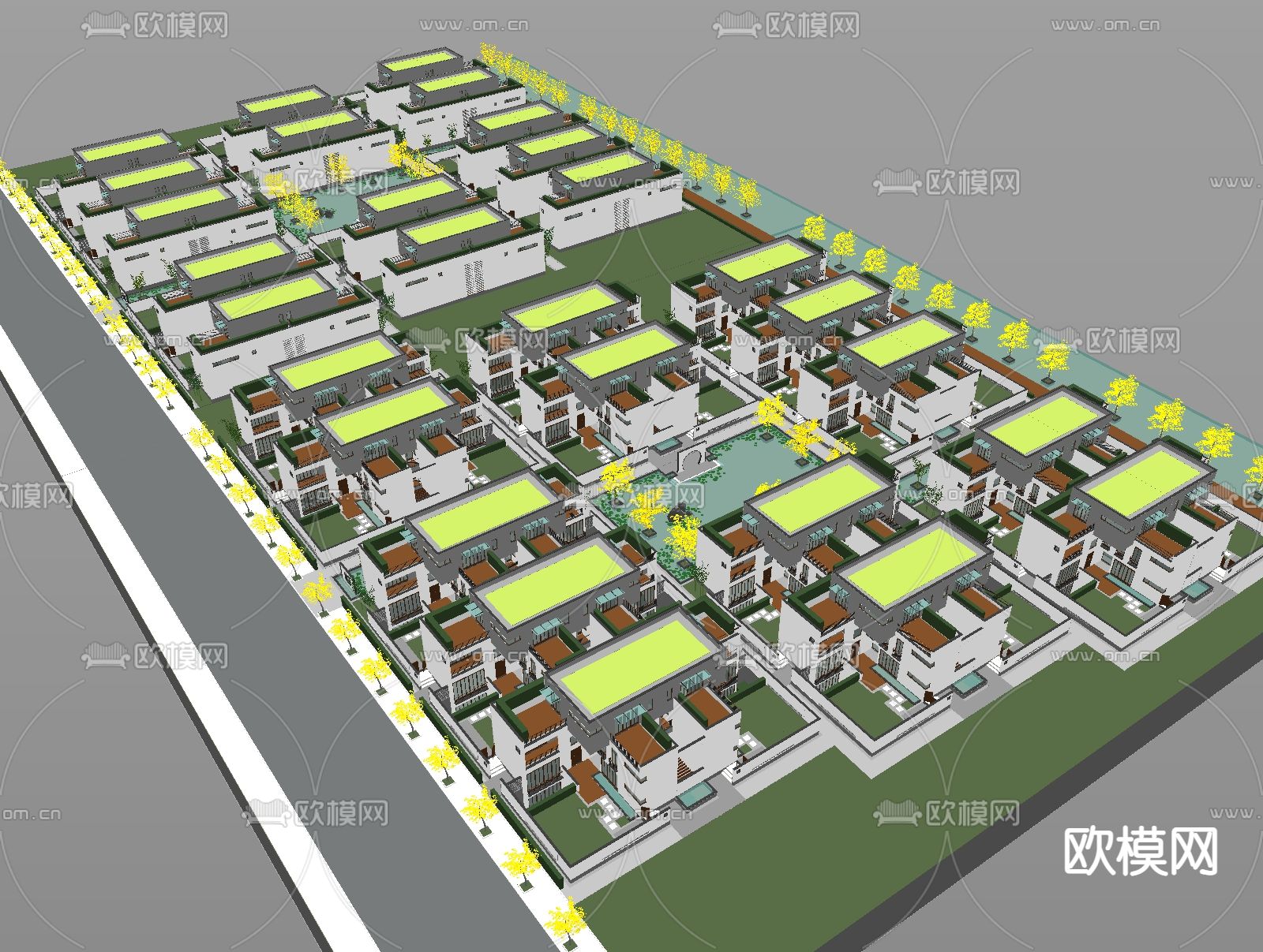 别墅群鸟瞰su模型下载（渲染图4）