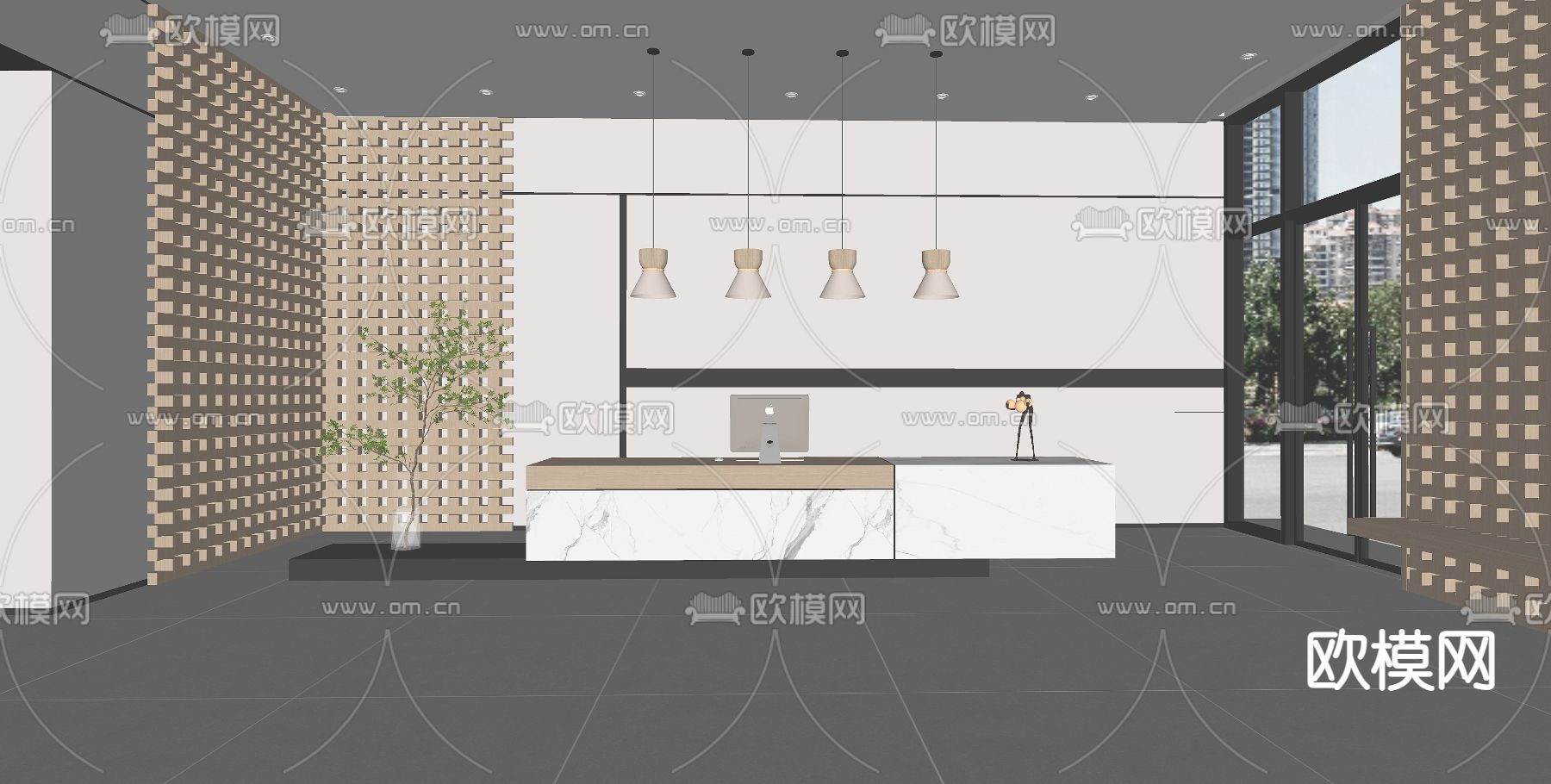 现代大厅前台su模型下载（渲染图2）