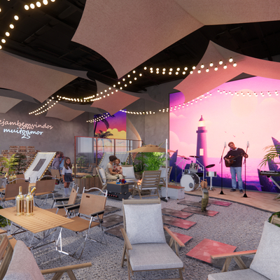  现代露营风主题酒吧su模型 