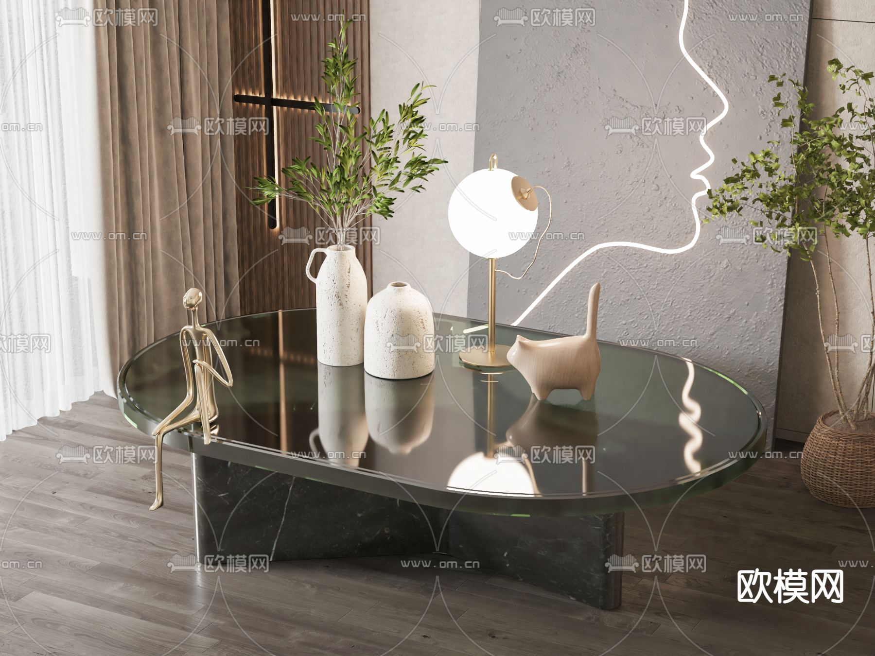 椭圆形茶几3d模型下载