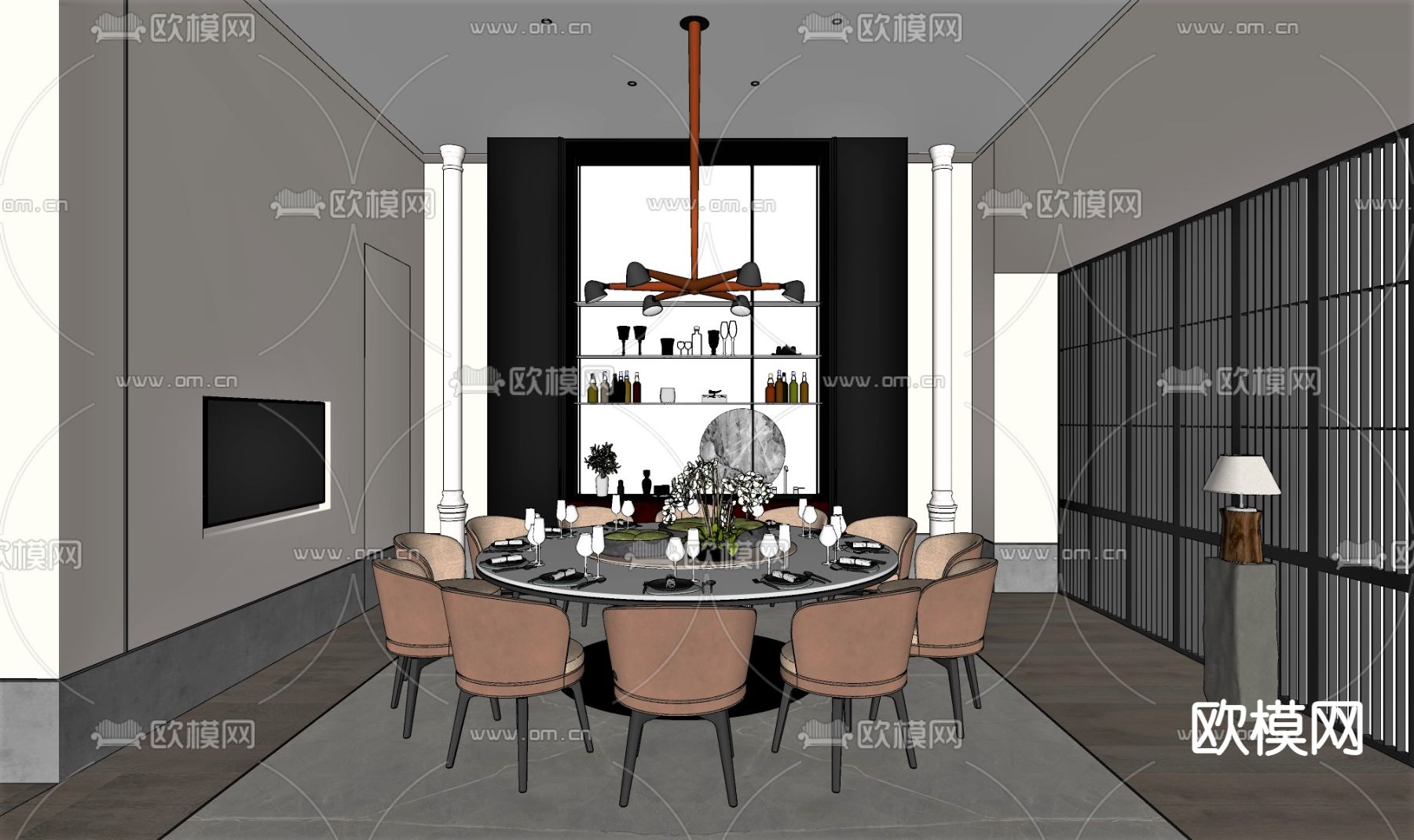 中古风包间 包房 包厢su模型下载（渲染图2）