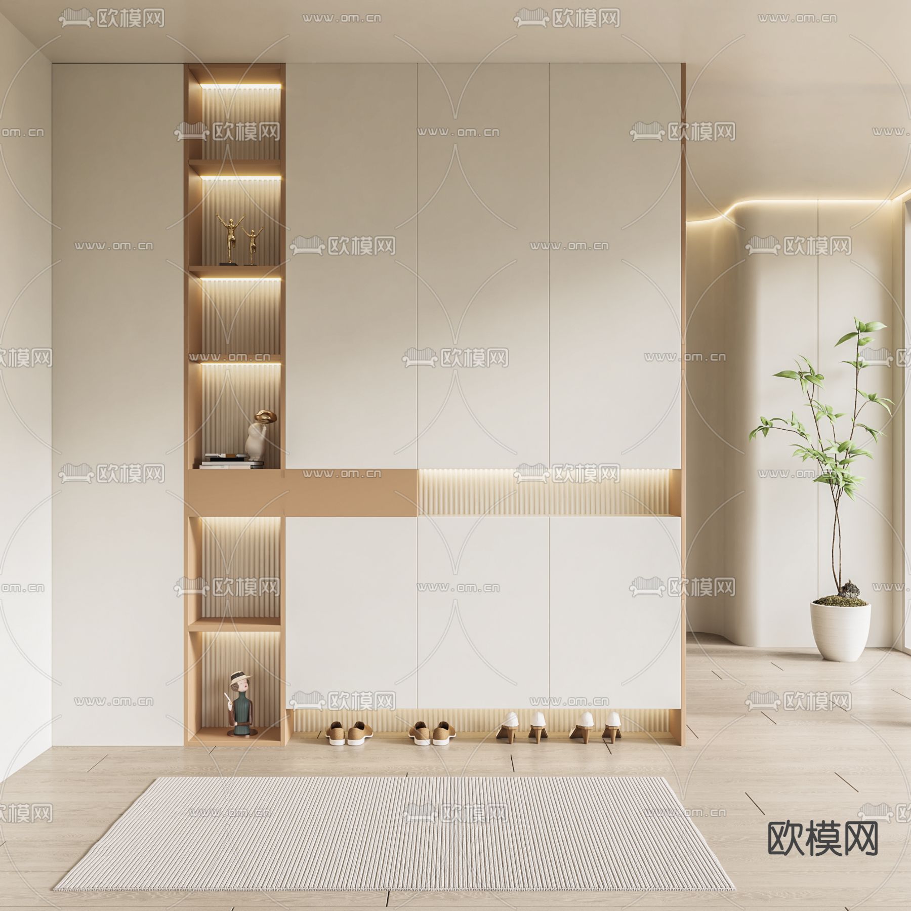 奶油风鞋柜 玄关隔断3d模型下载_ID14061686_3dmax免费模型-欧模网