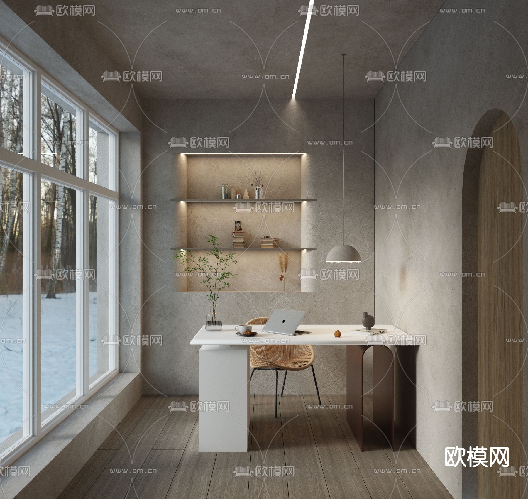 侘寂书房免费3d模型下载_ID14050253_3dmax免费模型-欧模网