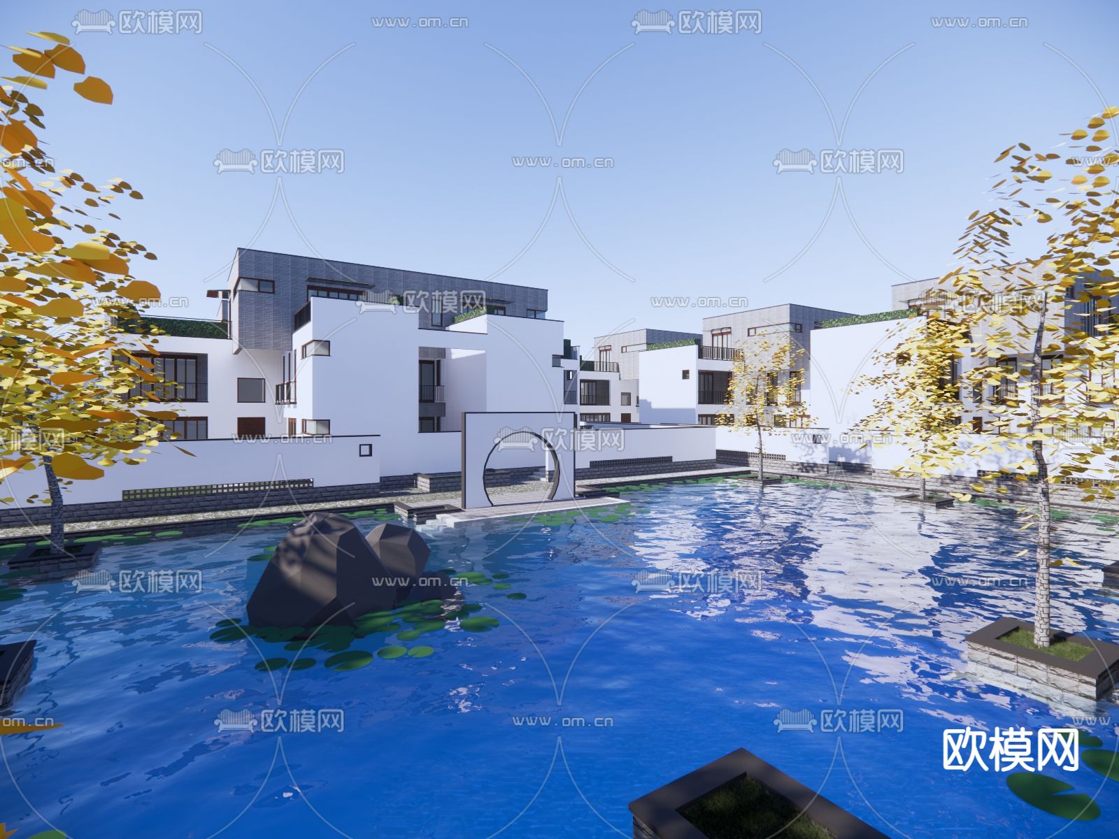 别墅群鸟瞰su模型下载（渲染图2）