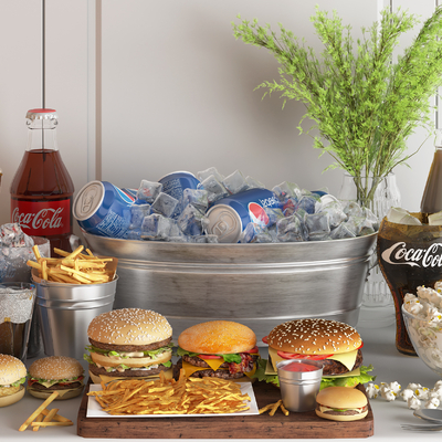  可乐 汉堡 爆米花 美食su模型 