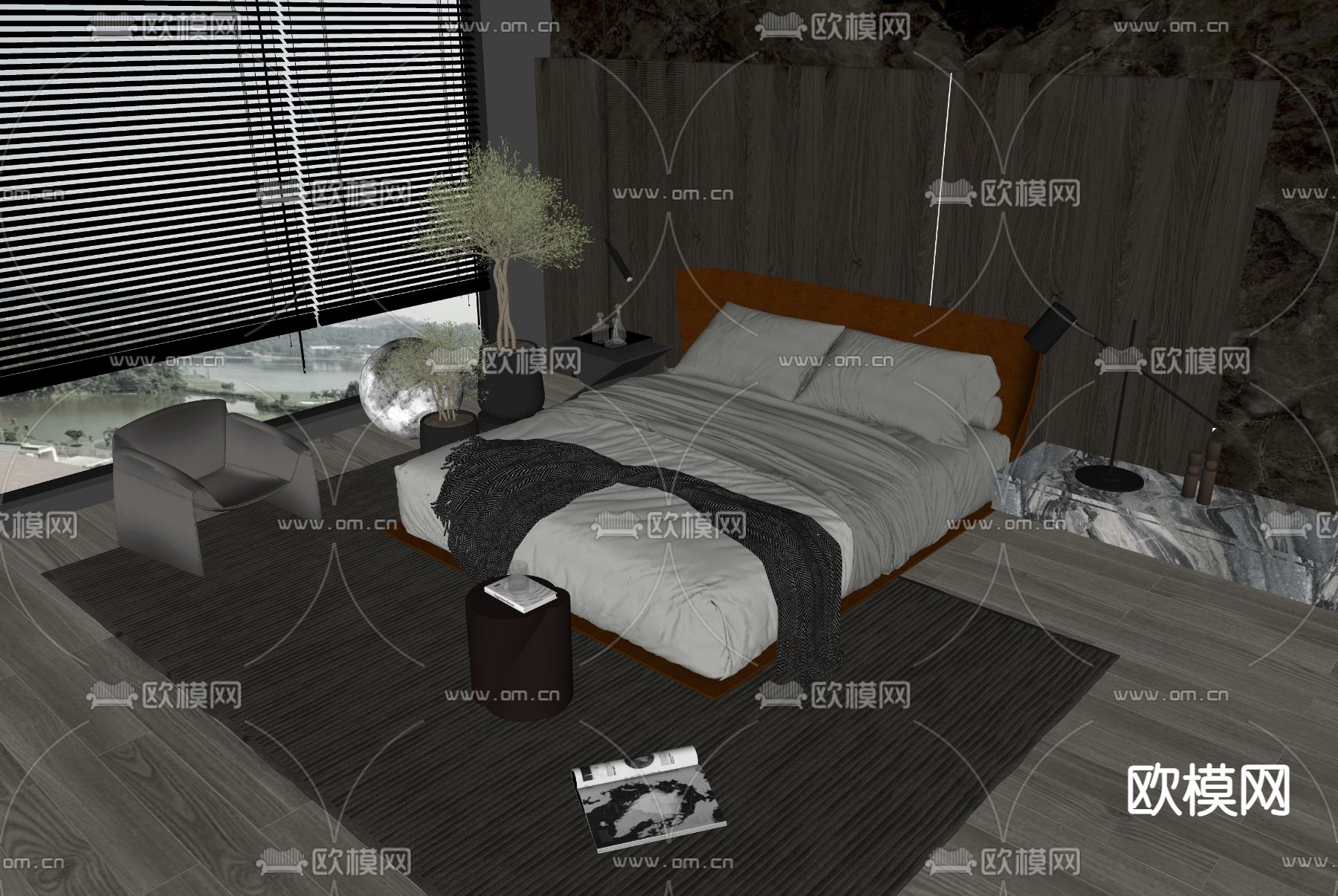 B&B Italia Alys 双人床su模型下载（渲染图2）