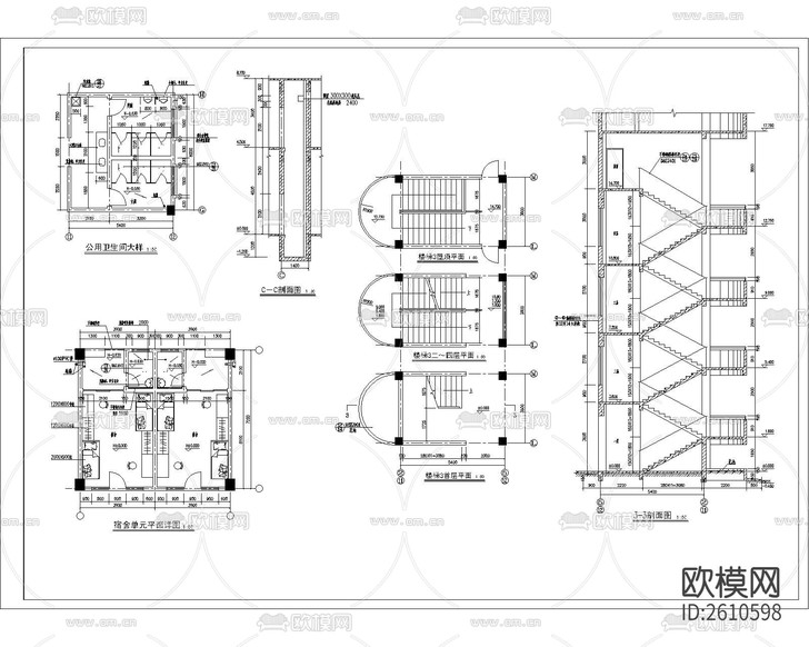 多層宿舍樓建筑CAD施工圖下載(渲染圖5)