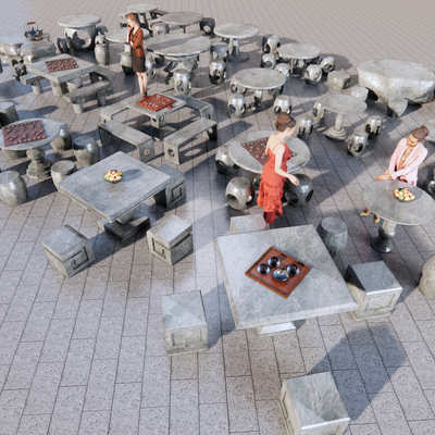  现代石桌椅su模型 