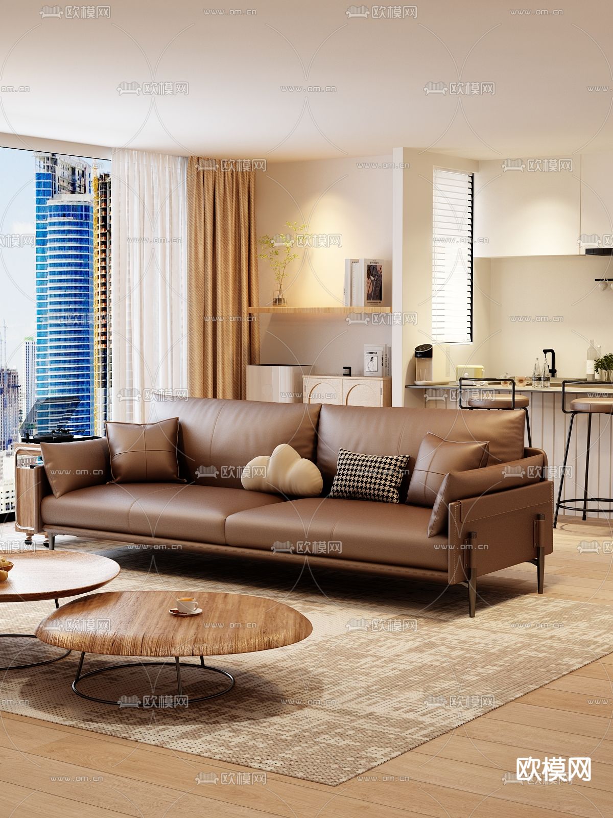 双人沙发 皮革沙发3d模型下载（渲染图1）