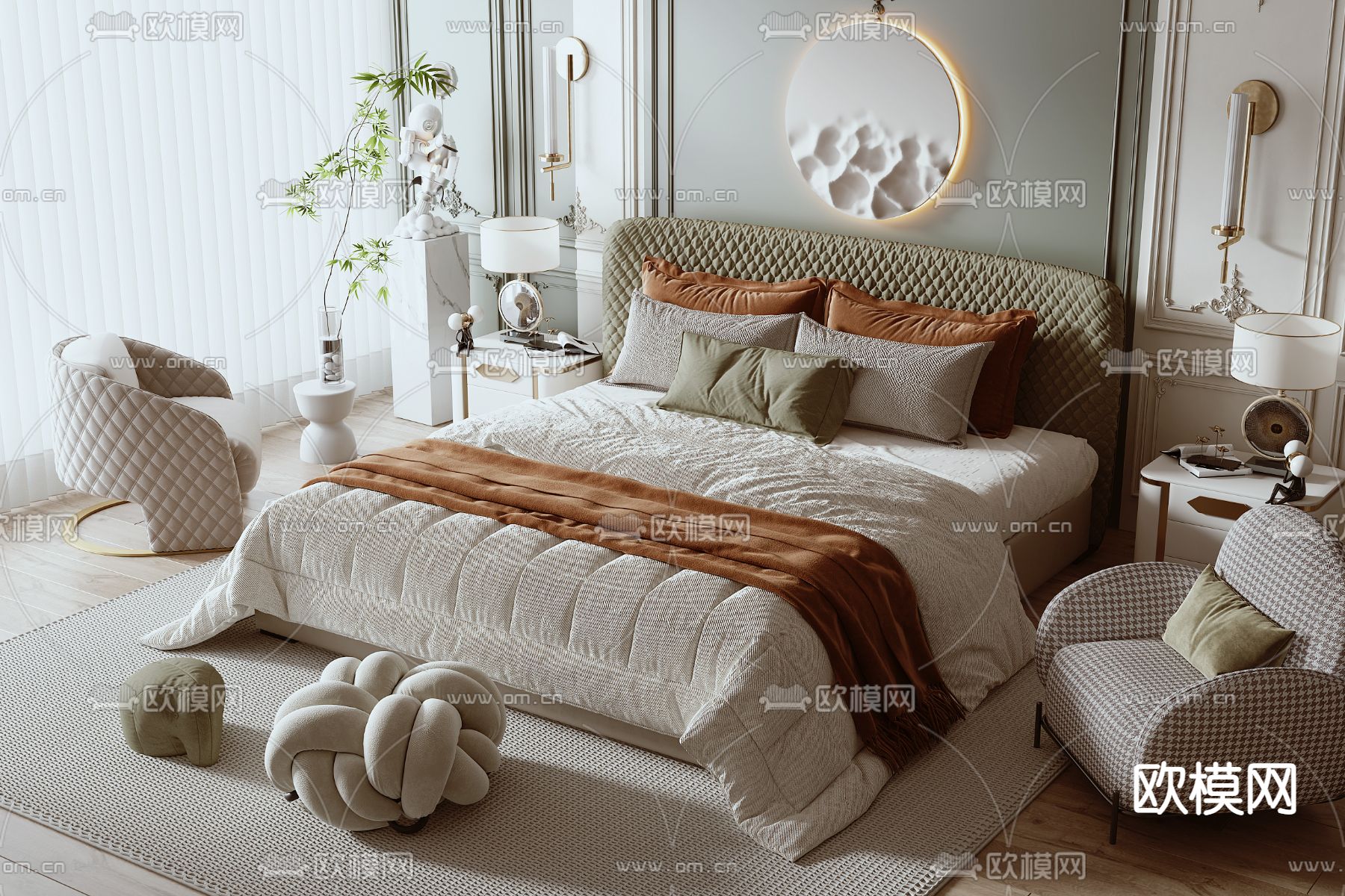 法式双人床3d模型下载