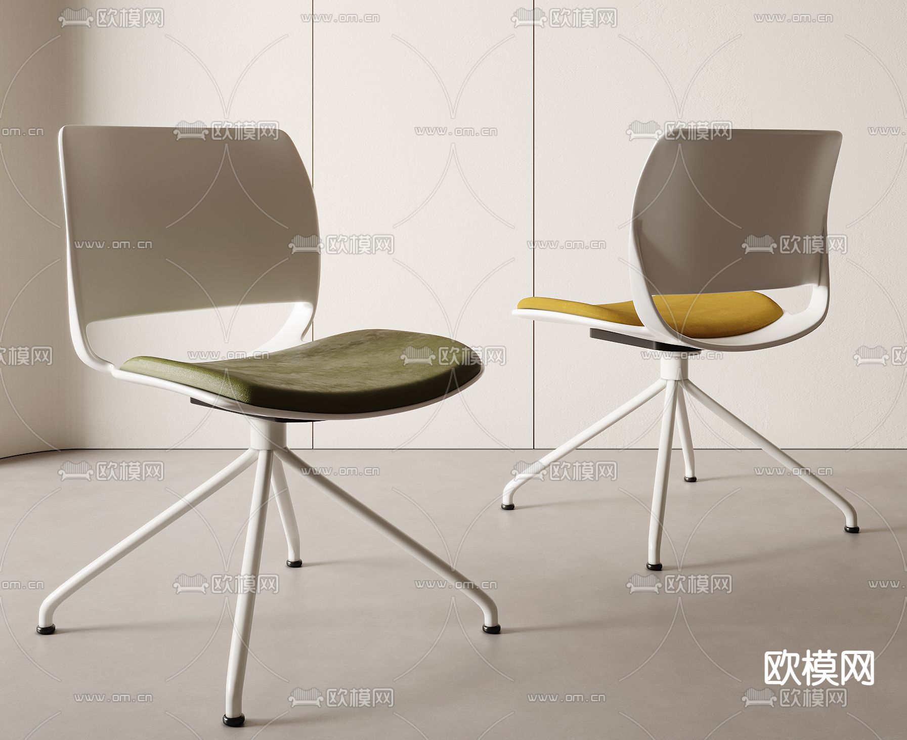 奶油风办公椅 职员椅su模型下载（渲染图1）