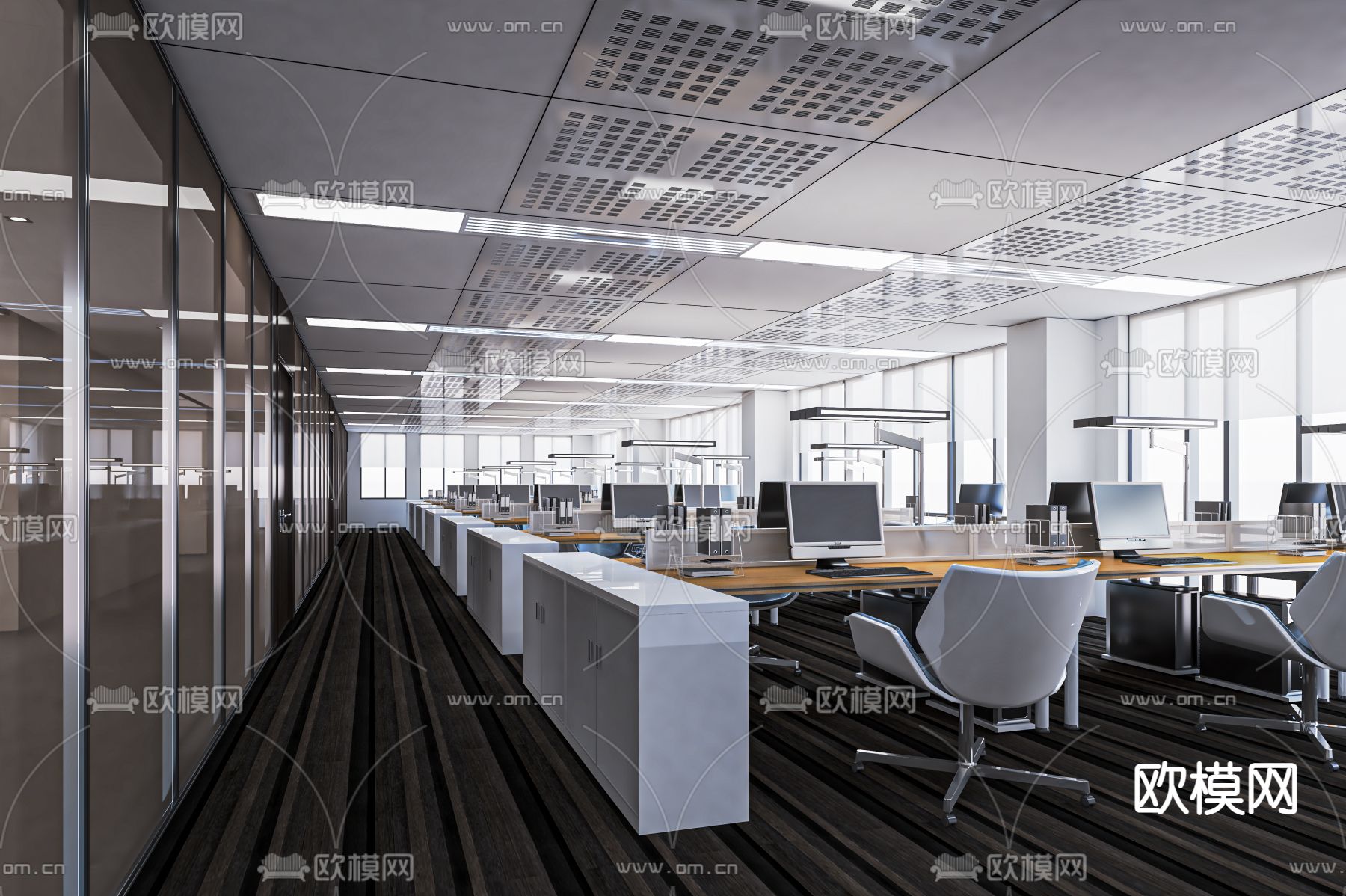 现代开放式办公室su模型下载