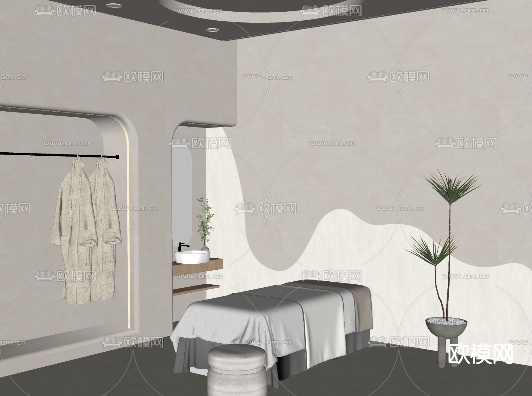 侘寂风SPA馆 护理房su模型下载（渲染图2）