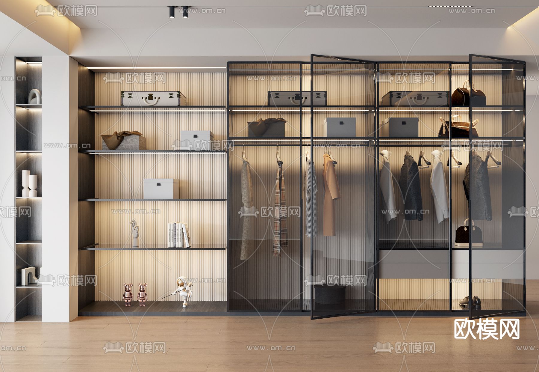 玻璃门衣柜 衣橱su模型下载（渲染图1）