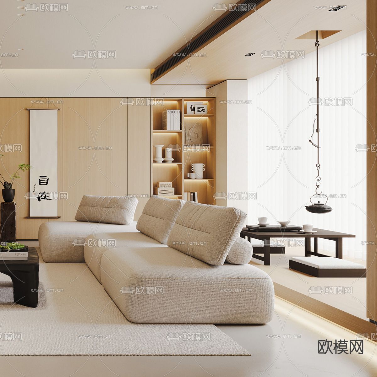 日式客厅3d模型下载（渲染图3）