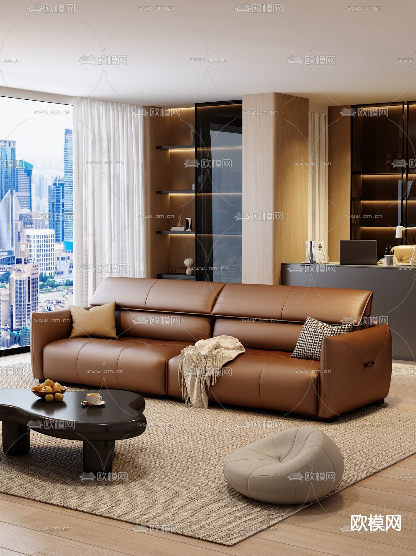 双人沙发 皮革沙发3d模型下载（渲染图1）