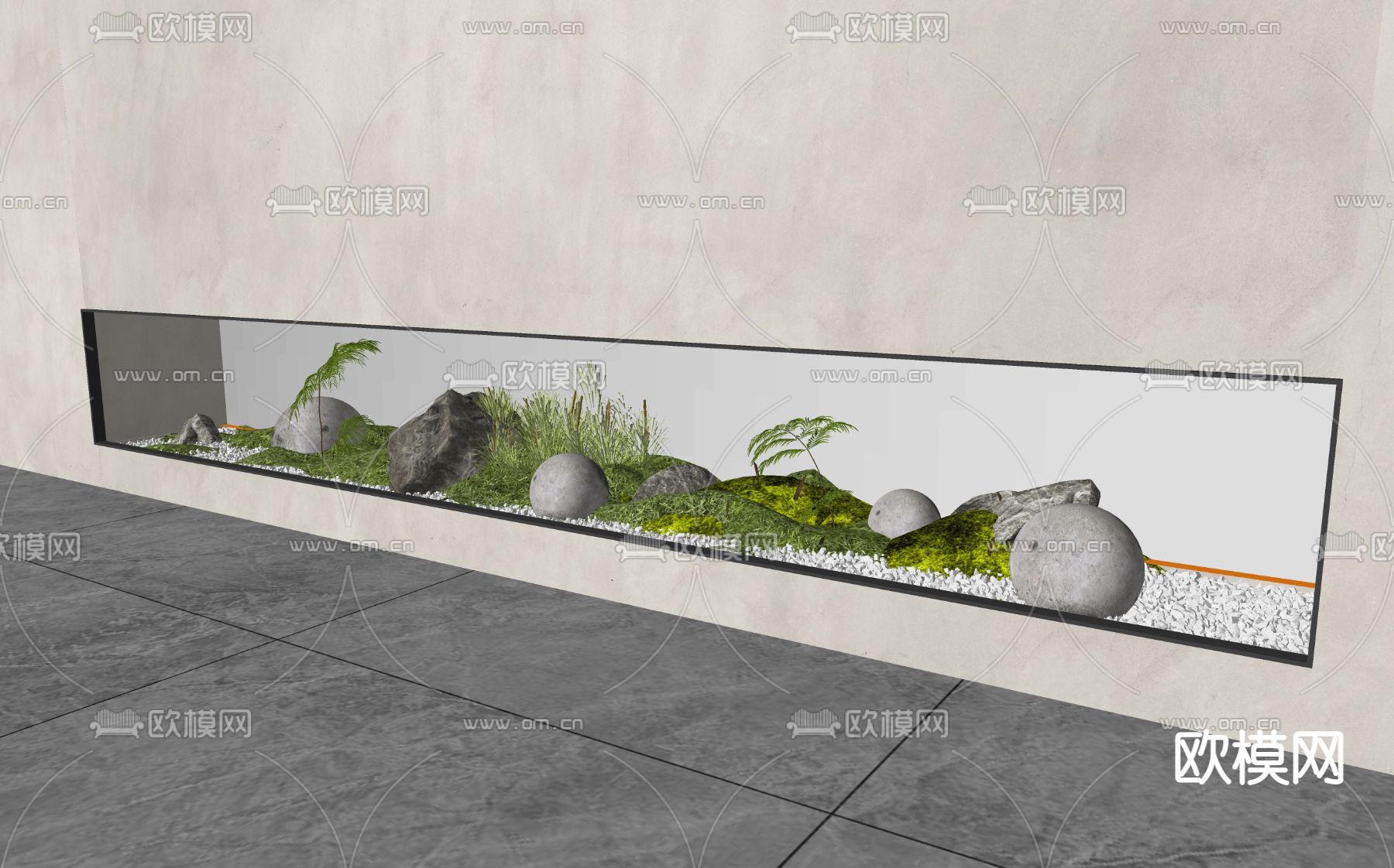 苔石 灯球 植物堆su模型下载（渲染图2）