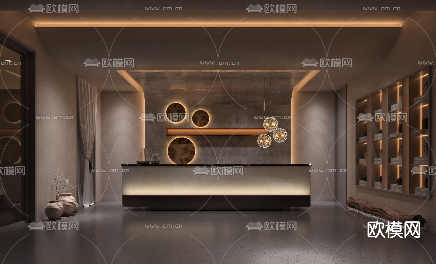 侘寂风大厅 美容院3d模型下载