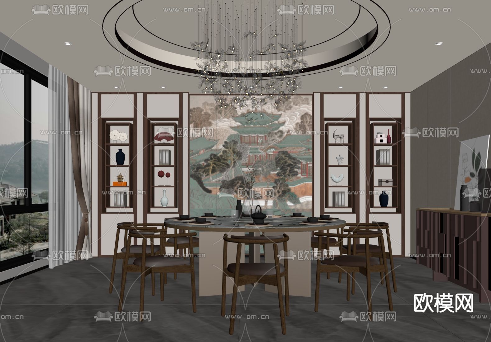 中式餐厅包厢 包房su模型下载（渲染图2）