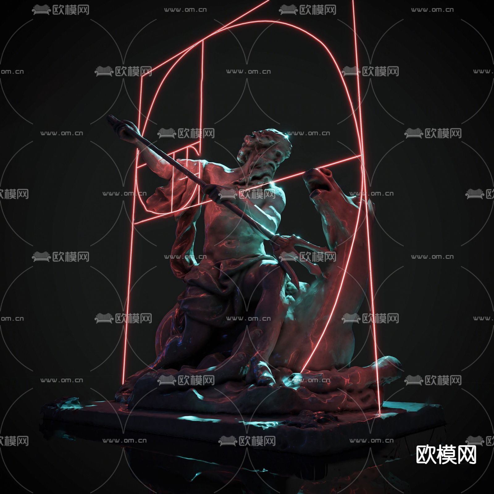 欧式海神尼普顿石膏雕塑su模型下载（渲染图1）