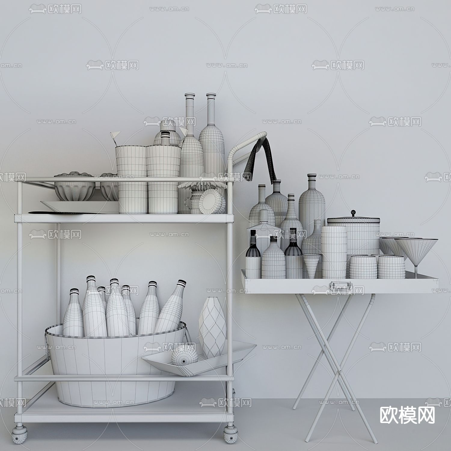 酒水饮料 食物餐车3d模型下载（渲染图2）