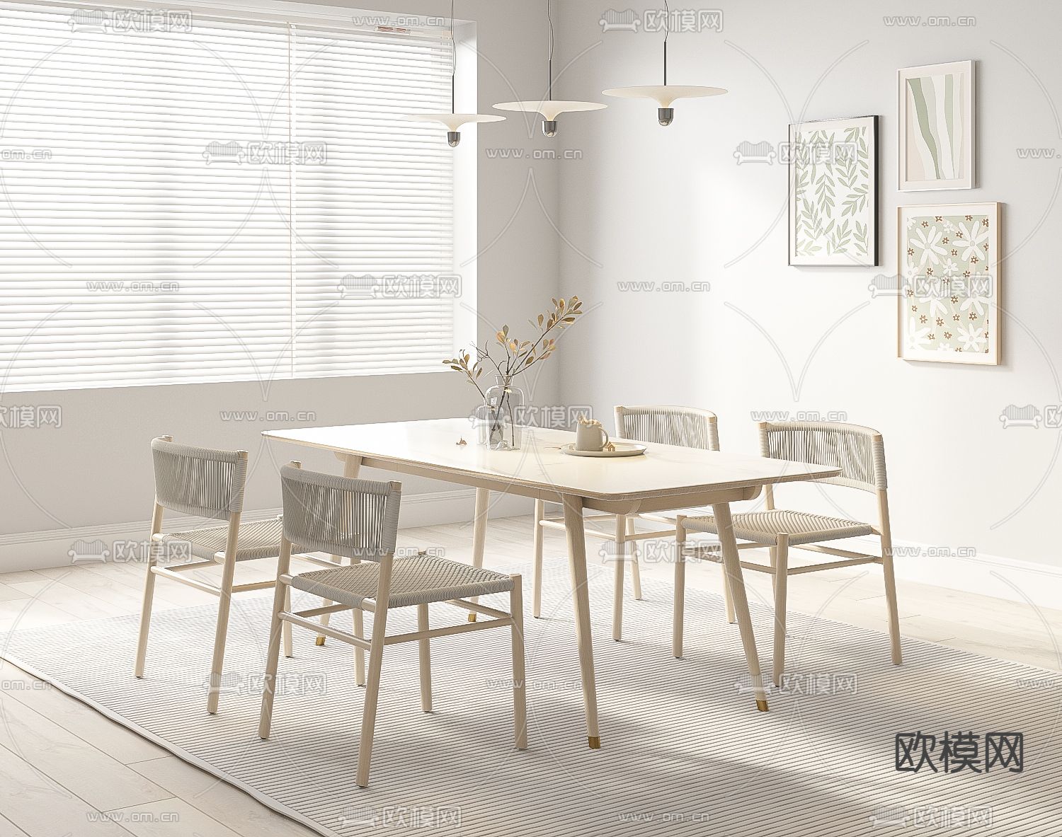 北欧餐桌椅3d模型下载