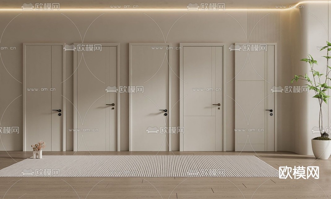 奶油风房门 卧室门 单开门su模型下载_ID14065204_sketchup模型下载-欧模网
