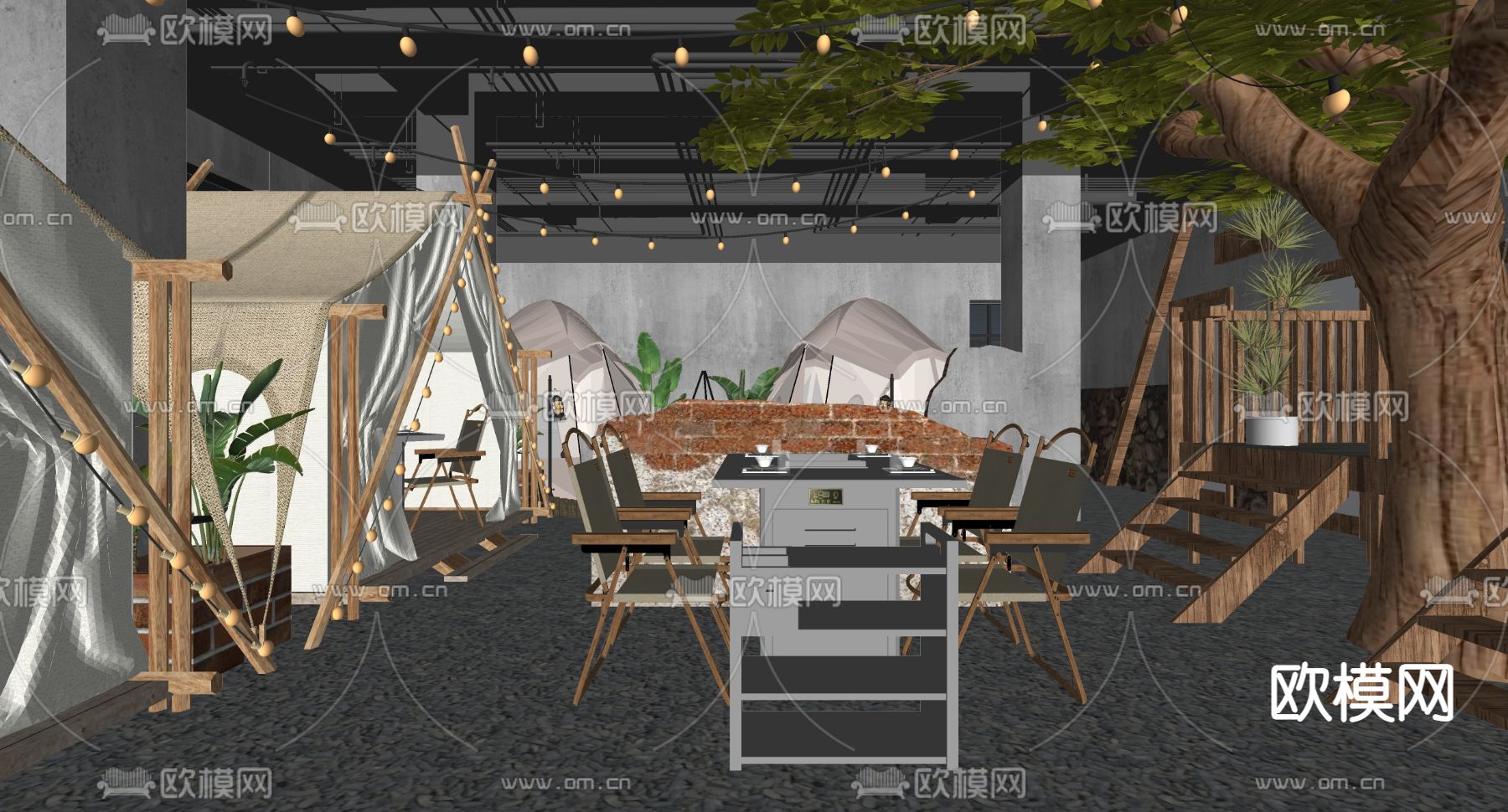 露营风火锅店su模型下载（渲染图2）
