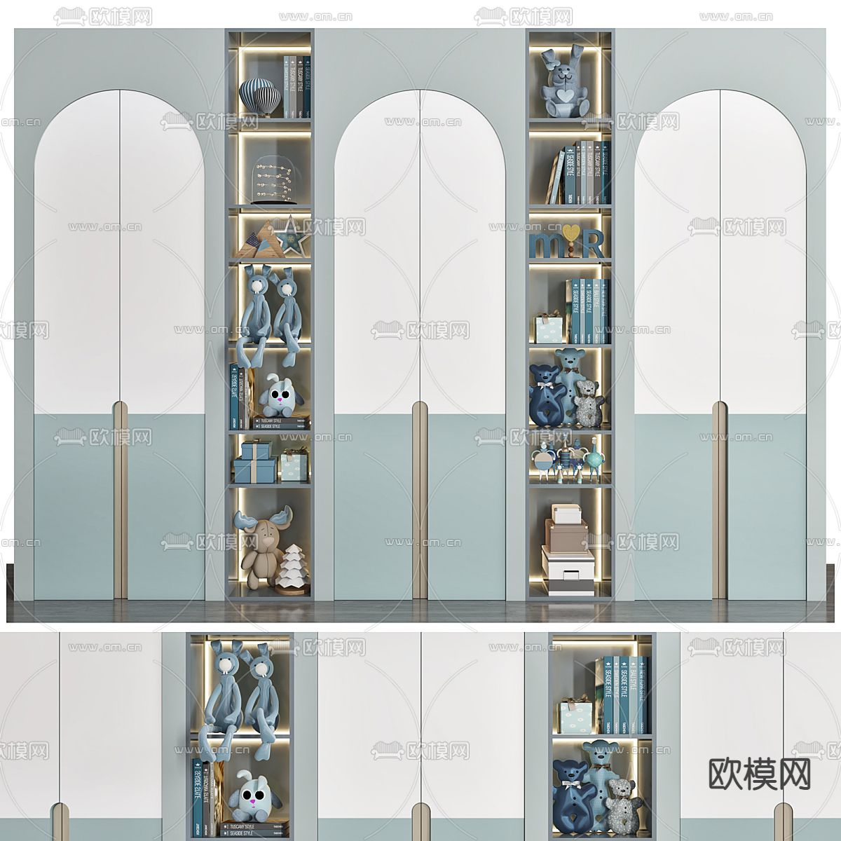 现代儿童衣柜su模型下载（渲染图1）