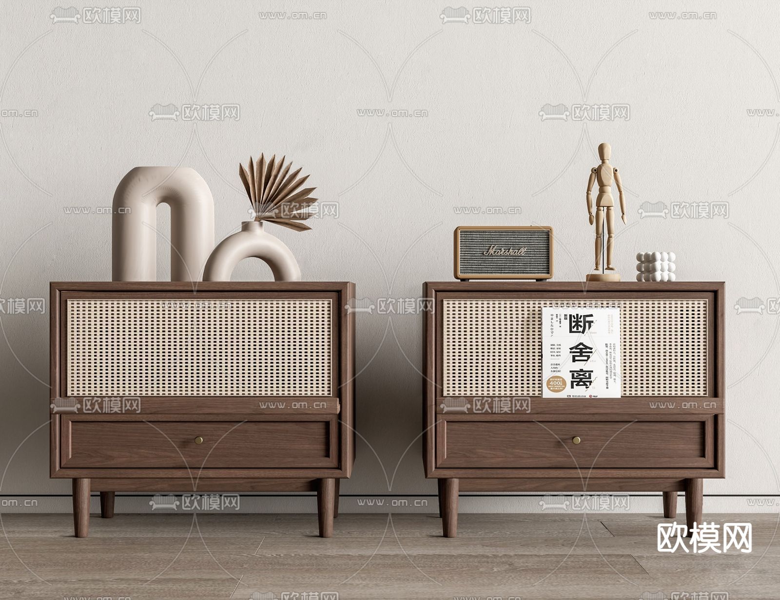 侘寂风床头柜su模型下载（渲染图1）