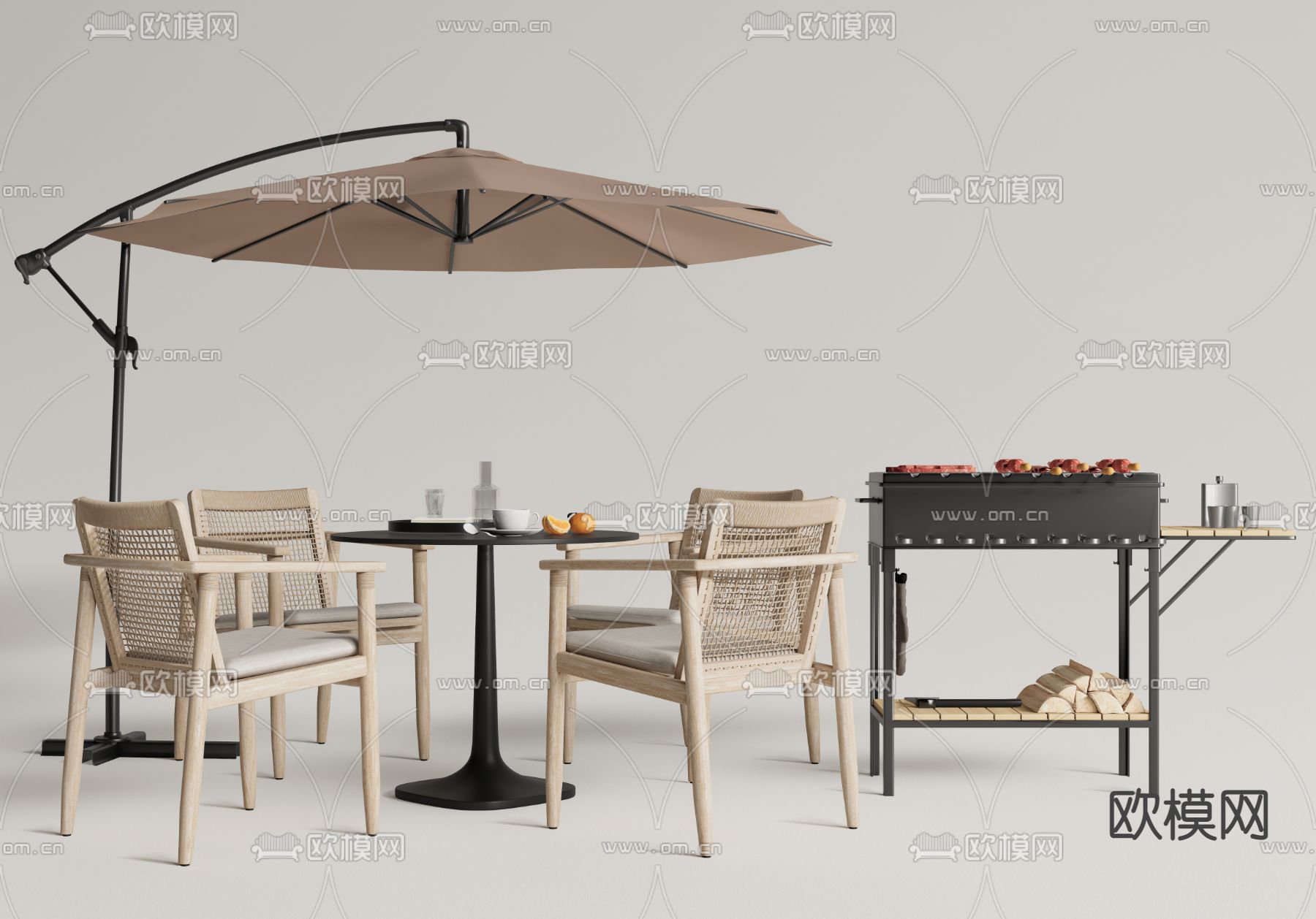 户外桌椅 休闲桌 烧烤架3d模型下载