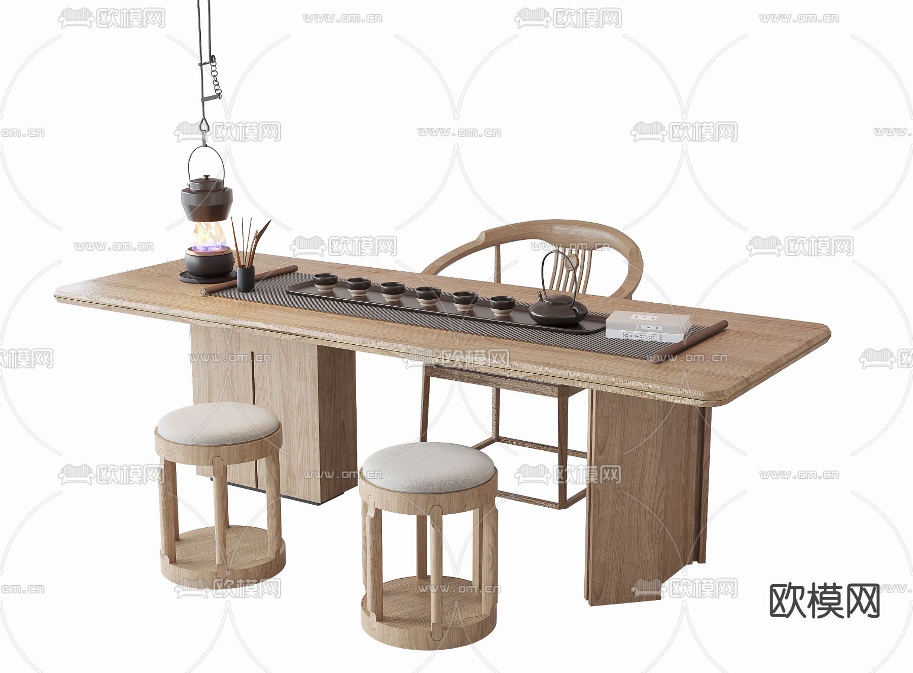 新中式茶桌 茶台3d模型下载_ID14060868_3dmax免费模型-欧模网