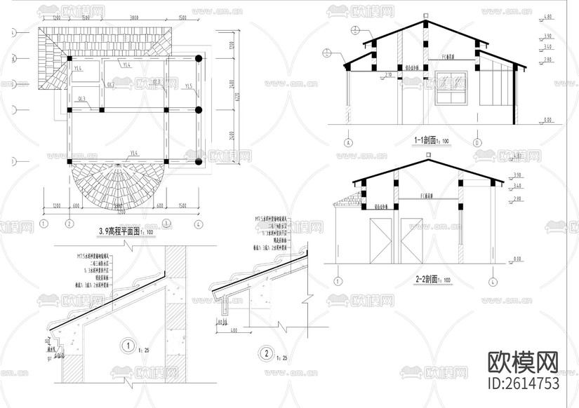 售票亭建筑結構cad施工圖下載(渲染圖1)