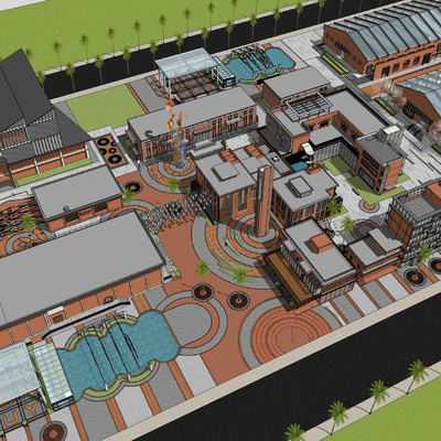  现代工业园区鸟瞰su模型 