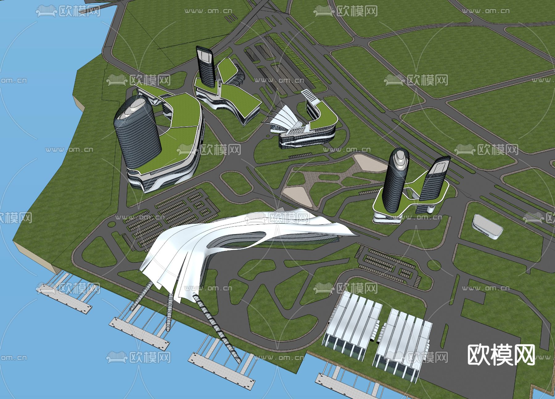 滨海商圈 鸟瞰su模型下载（渲染图3）
