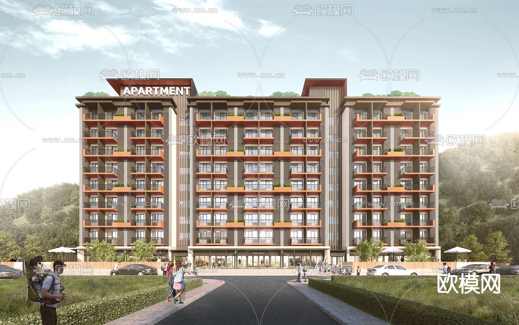 青年公寓 外观su模型下载（渲染图1）