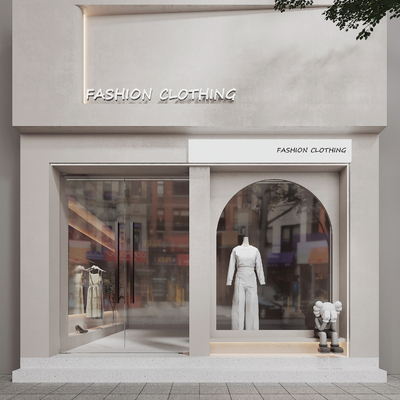  侘寂风服装店门头su模型 