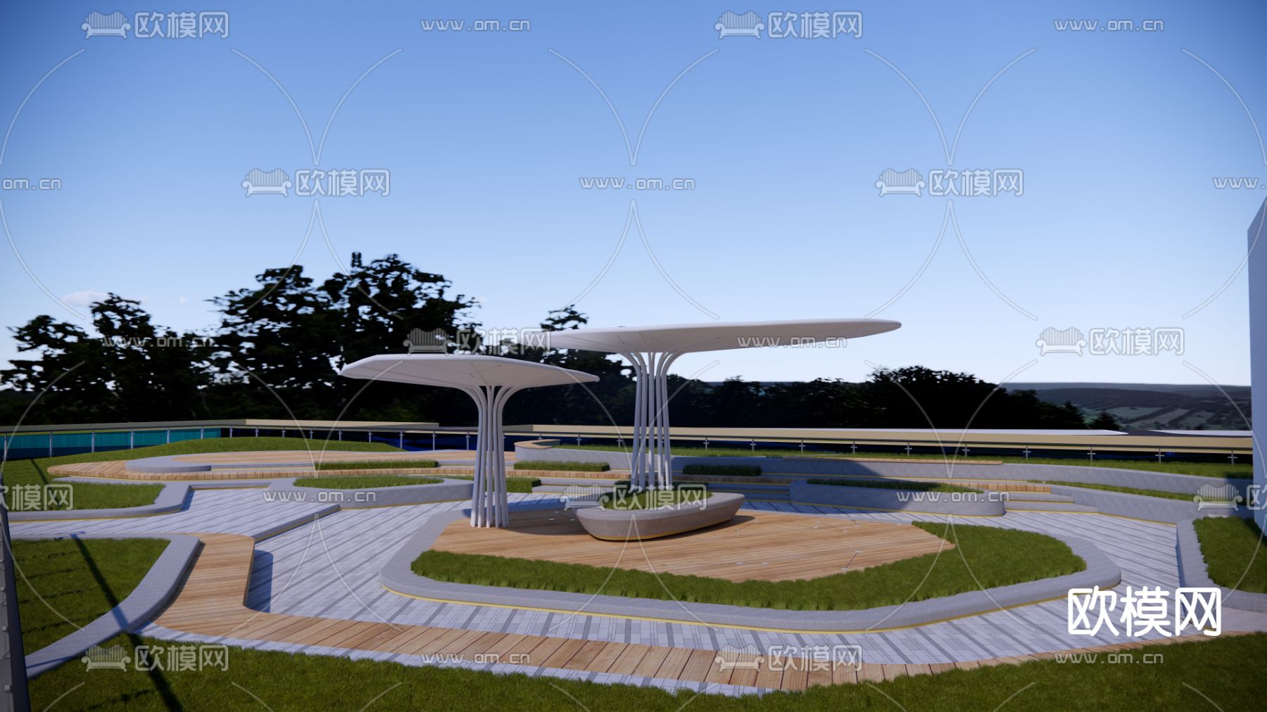 现代商业综合体鸟瞰su模型下载（渲染图2）