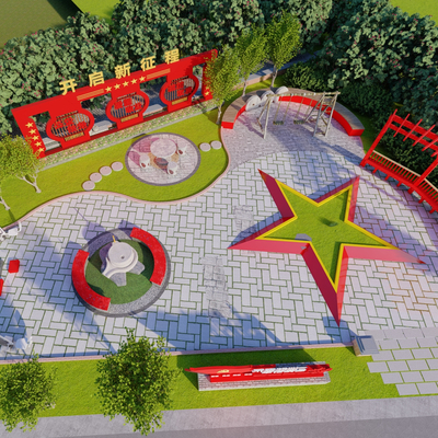  党建文化广场su模型 