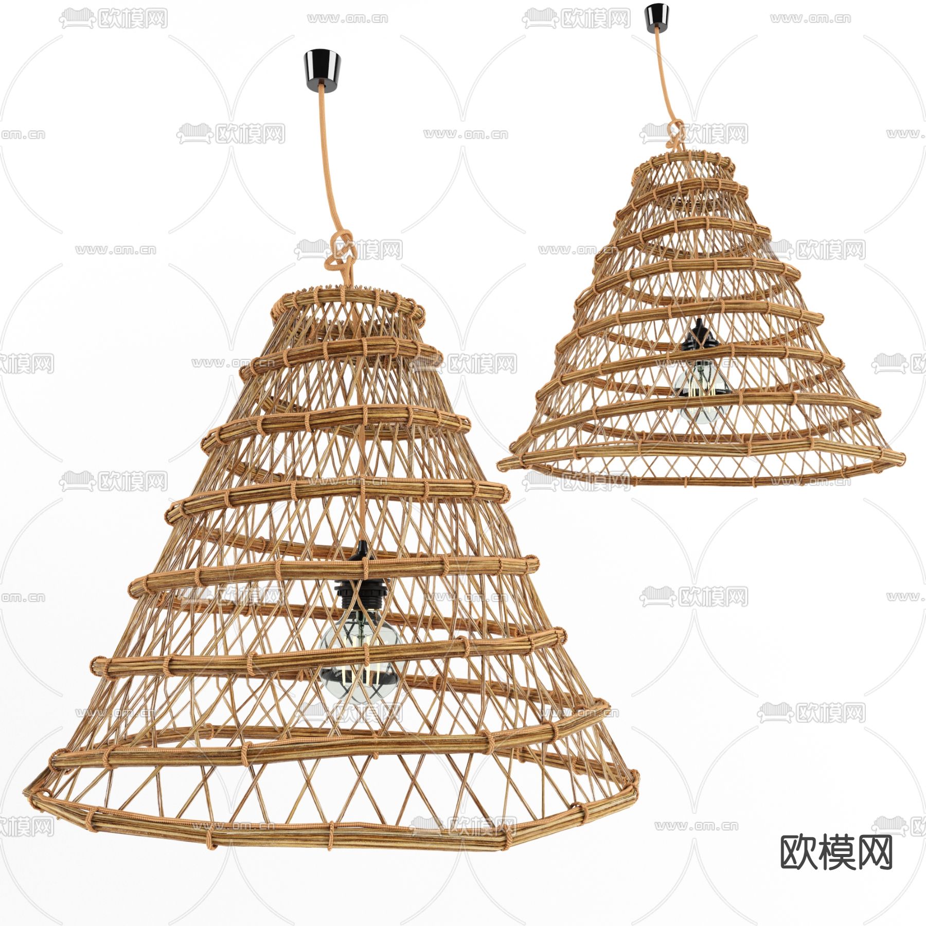 侘寂竹编吊灯3d模型下载