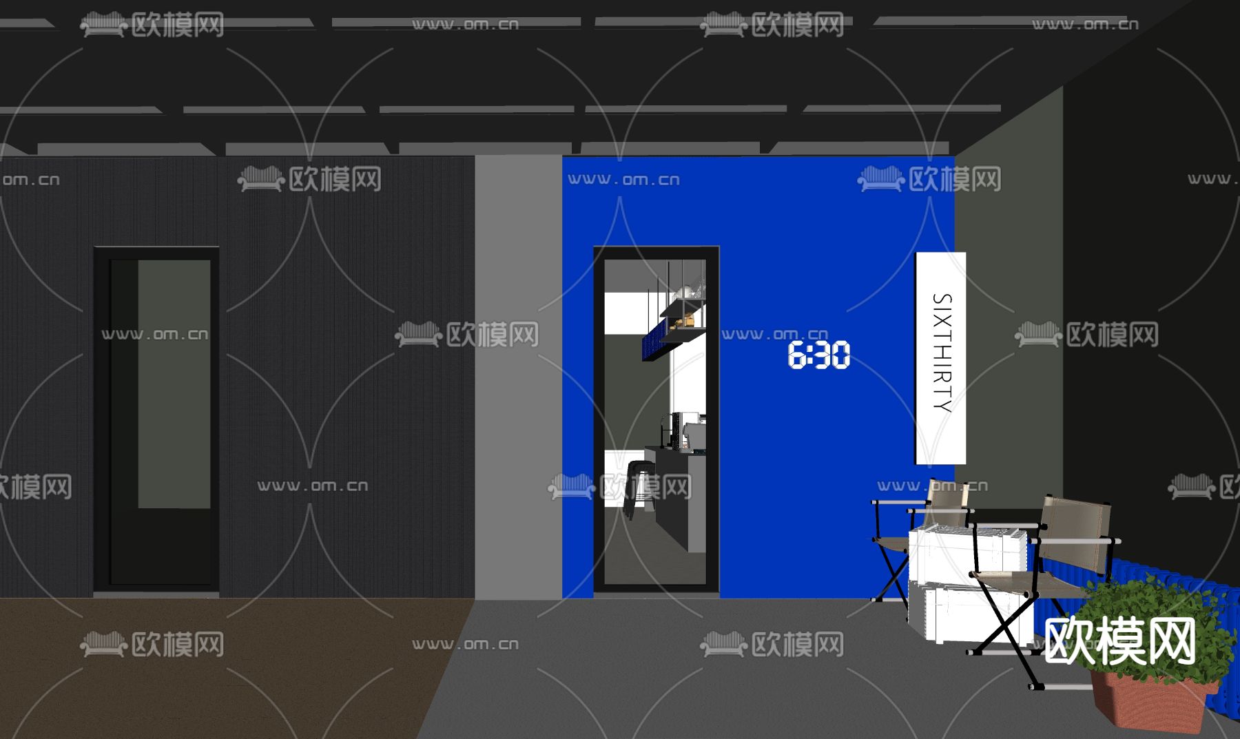 现代咖啡厅su模型下载（渲染图2）