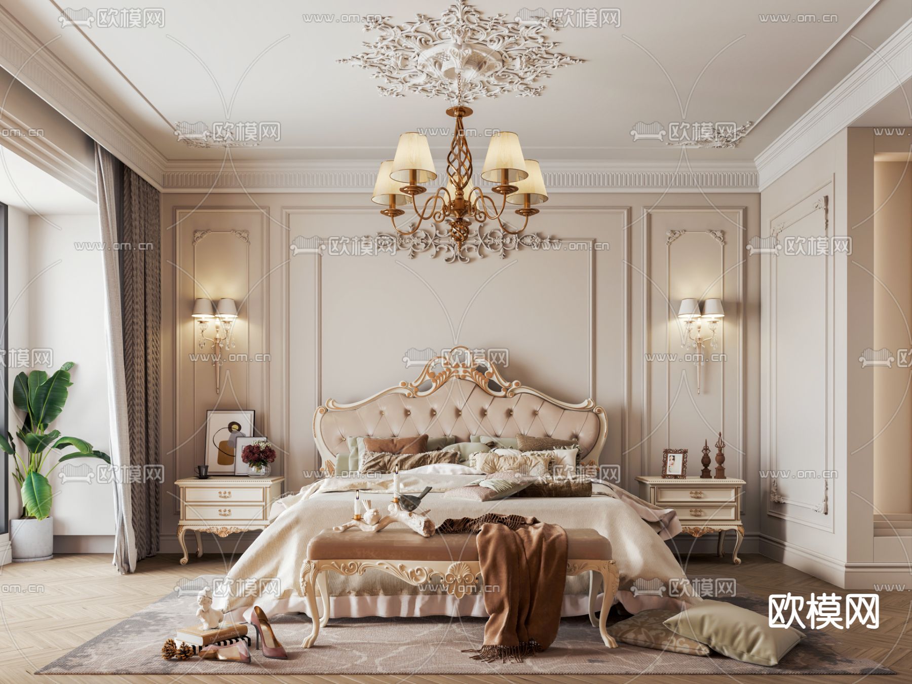 欧式卧室 主卧 主人房3d模型下载
