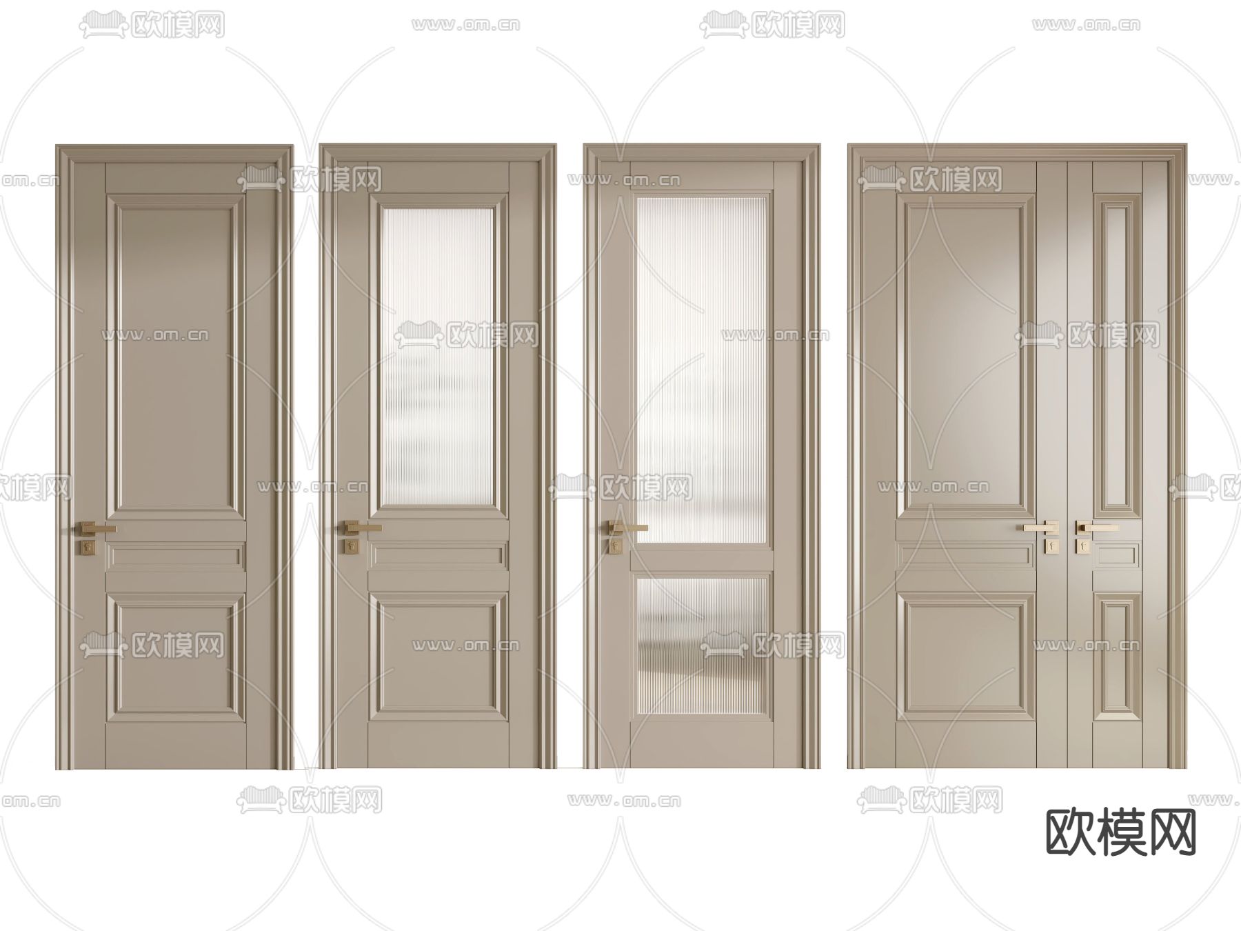 美式子母门  单开门su模型下载（渲染图1）