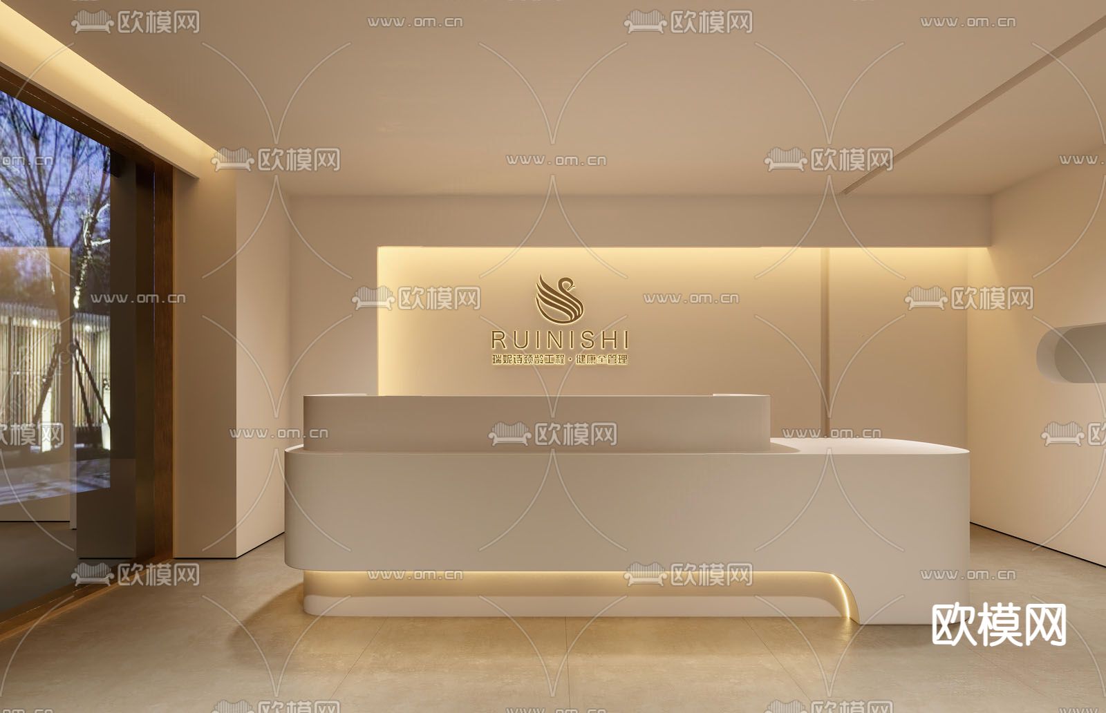 侘寂美容前台su模型下载（渲染图1）