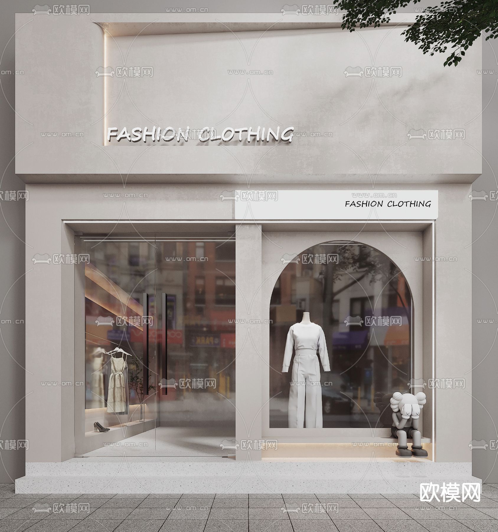 侘寂风服装店门头su模型下载（渲染图1）