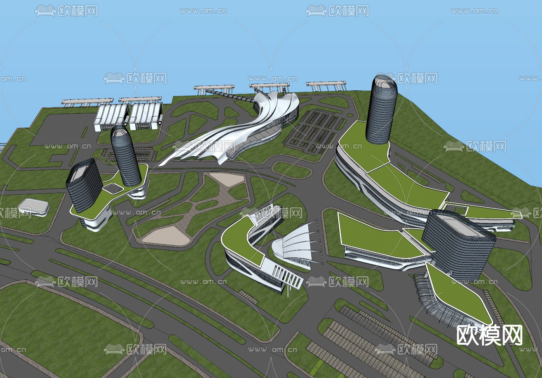 滨海商圈 鸟瞰su模型下载（渲染图2）