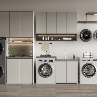 现代洗衣机柜su模型