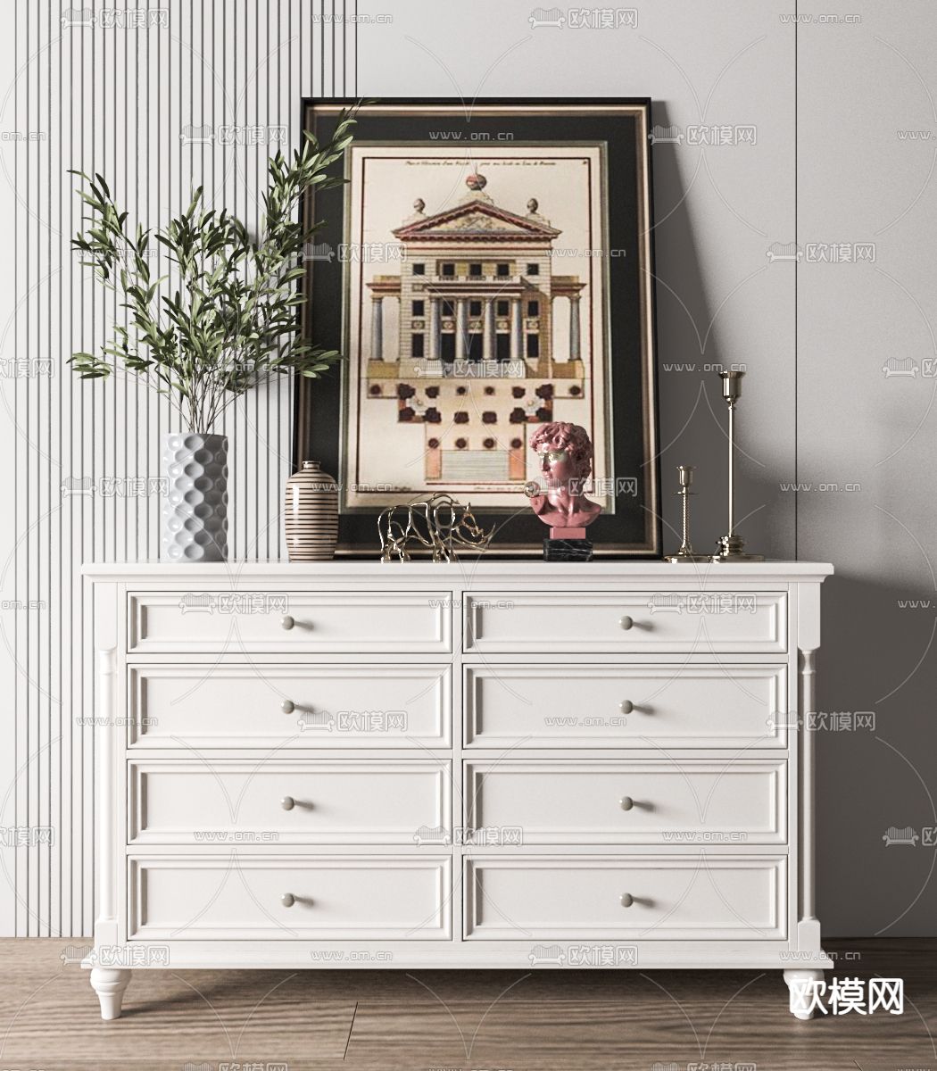 美式玄关柜su模型下载（渲染图1）